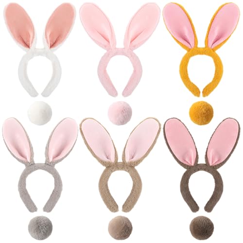 Crowye 6 Sets Halloween-Hasenohren und -schwanz, Plüsch-Hasenohren, Stirnband und Kaninchenschwanz, mehrfarbig, Kaninchen-Stirnband, Damen-Kostüm-Zubehör-Set für Halloween, Ostern, Cosplay Crowye 6 Sets Halloween-Hasenohren und -schwanz, Plüsch-Hasenohren, Stirnband und Kaninchenschwanz, mehrfarbig, Kaninchen-Stirnband, Damen-Kostüm-Zubehör-Set für Halloween, Ostern, Cosplay von Crowye