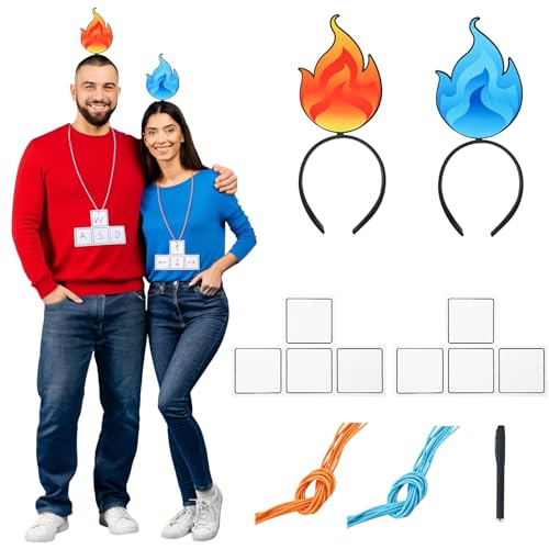 Crowye 7-teiliges Halloween-Kostüm-Set mit Feuer und Wasser, klassisches Spiel-Thema-Paar-Kostüm, beinhaltet 1 Feuer-Stirnband, 1 Wasser-Stirnband, 2 gewachste Schnur, 1 Stift, 2 Karten-Halsketten für Crowye 7-teiliges Halloween-Kostüm-Set mit Feuer und Wasser, klassisches Spiel-Thema-Paar-Kostüm, beinhaltet 1 Feuer-Stirnband, 1 Wasser-Stirnband, 2 gewachste Schnur, 1 Stift, 2 Karten-Halsketten für von Crowye