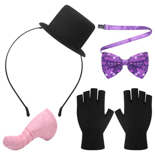 Crowye Elefanten-Kostüm-Accessoire in rosa Farbe für Halloween-Party, inklusive Elefantennase, violett, gepunktet, Fliege, Mini-Hut, Stirnband und schwarze Handschuhe für Damen und Herren Crowye Elefanten-Kostüm-Accessoire in rosa Farbe für Halloween-Party, inklusive Elefantennase, violett, gepunktet, Fliege, Mini-Hut, Stirnband und schwarze Handschuhe für Damen und Herren von Crowye