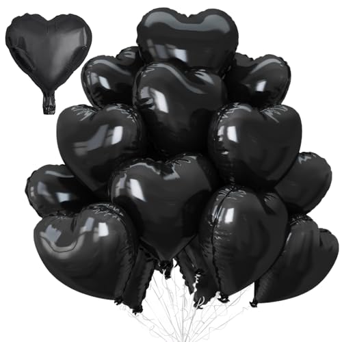 12 Stück schwarze Herz-Heliumballons, 45,7 cm Folienballons, Herz-Luftballons Helium für Valentinstag, Verlobung, Brautparty, Abschlussfeier, Babyparty, Hochzeit, Jahrestag, Geburtstag von Crrynuo