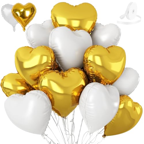 5 Stück Herzballons, 45,7 cm, Platinweiß, Herzform, Folienballons für Geburtstag, Babyparty, Hochzeit, Verlobung, Jahrestag, Party, Dekoration, herzförmiger Folienballon von Crrynuo