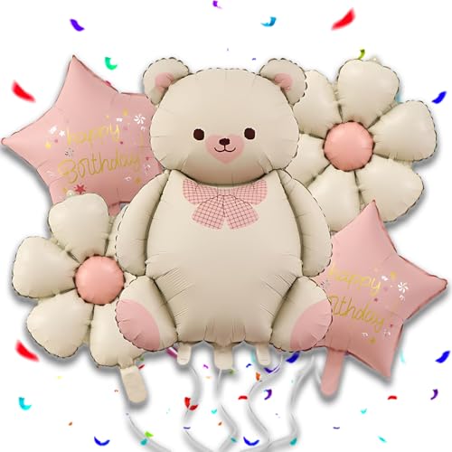 Bär Folienballon mit Gänseblümchen Folienballon, 5 Stk Bär Geburtstagsdeko 1 Jahr Mädchen, Ballon Deko 1.Helium Ballons für Waldtiere Geburtstag,Geburtstag,Baby Shower, Erster Mädchen Deko Bär Folienballon mit Gänseblümchen Folienballon, 5 Stk Bär Geburtstagsdeko 1 Jahr Mädchen, Ballon Deko 1.Helium Ballons für Waldtiere Geburtstag,Geburtstag,Baby Shower, Erster Mädchen Deko von Crrynuo