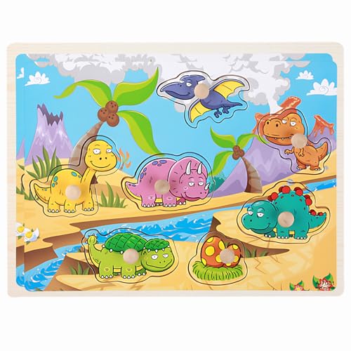 Holzpuzzle 1 Jahr, 2 3 Jahre, Steckspiel bestehend aus Dinosaurier Puzzles,Kinder Greifpuzzle Motorikspielzeug Sortierspiel Geburztag Weihnacht Ostern Geschenk, Ideales steckpuzzle für EIN Geschenk von Crrynuo