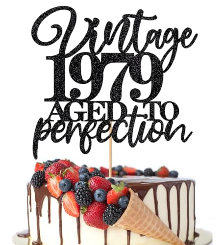 Crseniny Tortenaufsatz im Vintage-Stil 1973, Aged To Perfection, schwarzer Glitzer, zum 50. Geburtstag, Party-Dekoration (1979) von Crseniny