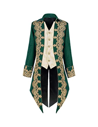 Crubelon Herren Steampunk Mittelalter Jacke Gothic Viktorianischer Frock Mantel Uniform, Grün , M von Crubelon