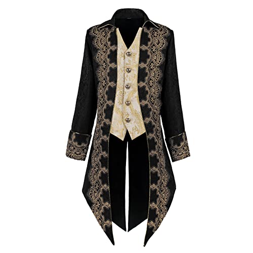 Crubelon Herren Steampunk Mittelalter Jacke Gothic Viktorianischer Frock Mantel Uniform (Schwarz-TH, XX-Large) von Crubelon