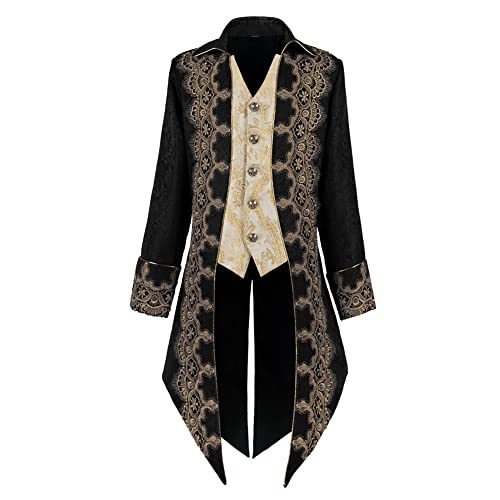 Crubelon Herren Steampunk Mittelalter Jacke Gothic Viktorianischer Frock Mantel Uniform (Schwarz-TH, XXX-Large) von Crubelon