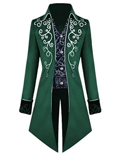 Crubelon Herren Steampunk Vintage Frack Jacke Gothic Viktorianischen Frock Coat Uniform Halloween Kostüm (Grün, XL) von Crubelon