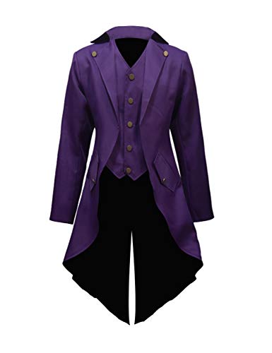 Crubelon Herren Steampunk Vintage Jacke Gothic Viktorianischen Frock Mantel Uniform - Violett - Medium von Crubelon