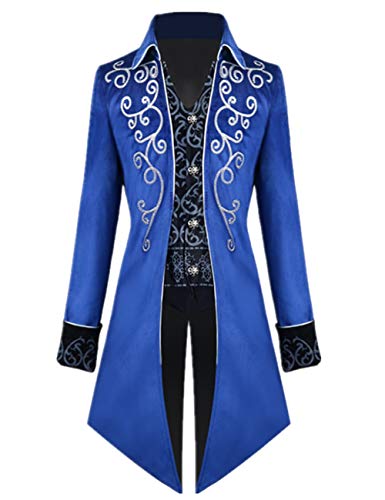 Crubelon Herren Steampunk Vintage Tailcoat Jacke Gothic Victorian Frock Coat Uniform Halloween Kostüm - Blau - 3X-Groß von Crubelon