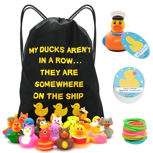 Gummienten 61 Stück Enten Kit - 20 Enten, 1 Tasche, 20 Karten, 20 Bänder - Set für Major Cruise Lines von CruiSeaU