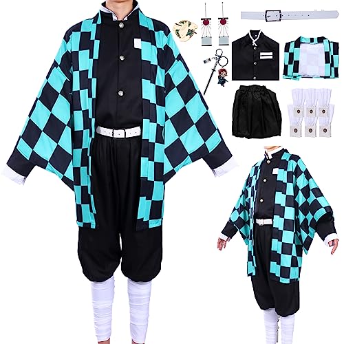 Crusward Halloween Cosplay Kostüm Erwachsene Kinder, Anime Cosplay Kostüm Set mit Broschen Kopfbedeckungen Schlüsselanhänger für Halloween Karneval Party Cosplay Outfit (Grün, M) von Crusward