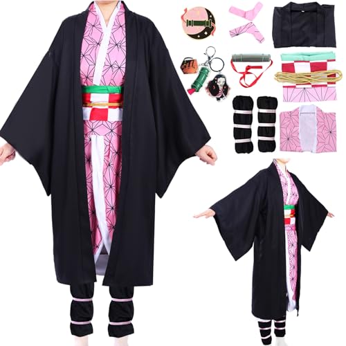Crusward Halloween Cosplay Kostüm Erwachsene Kinder, Anime Cosplay Kostüm Set mit Broschen Kopfbedeckungen Schlüsselanhänger für Halloween Karneval Party Cosplay Outfit (Rosa, S) von Crusward