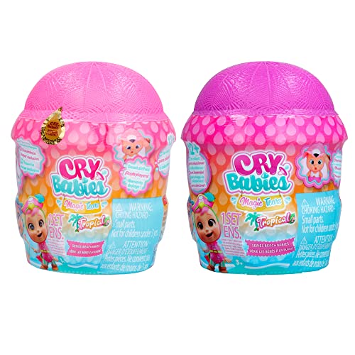 CRY BABIES MAGIC TEARS Tropical Beach Babies Pack | 2 Überraschungspuppen zum Sammeln, die mit Swimsui echte Tränen weinen & 14 Zubehör – Spielzeug für Mädchen und Jungen ab 3 Jahren von IMC Toys