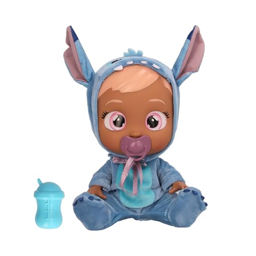 Cry Babies Disney Stitch, Puppe mit ihrem Personalisierten Blauen Pyjama und echten Tränen, Spielzeug für Mädchen und Jungen ab 18 Monaten von Cry Babies Magic Tears