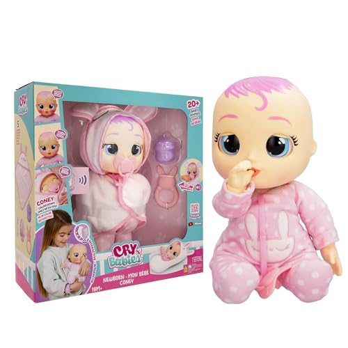 CRY BABIES Newborn Coney - Deluxe interaktive Puppe Neugeborenen mit einem magischen Armband, die echte Tränen weint und Babyzubehör enthält. -Geschenk Spielzeug für Kinder ab 18 Monaten von Cry Babies Magic Tears