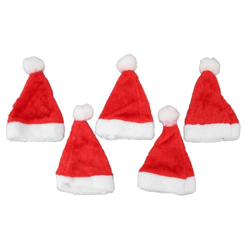 Cryfokt 5 Stück Weihnachtsmütze für Haustiere, Rote Plüsch-Hundekatzen-Haustier-Weihnachtsmütze mit Gummiband, Niedliche Feiertagsparty-Kostüme für Kleine Hundekatzen, Weihnachtsfeiertage von Cryfokt