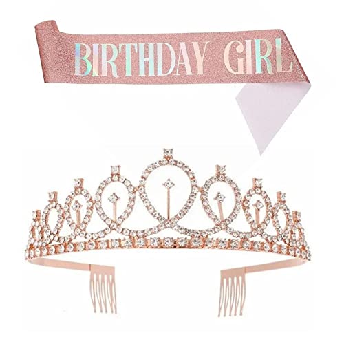 Cryfokt Geburtstagskönigin Schärpe Tiara, Leuchtend Gold Rosa Umweltfreundliches Material Geburtstag Tiara Flüchtling für Geburtstagsfeier (Satz 14) von Cryfokt