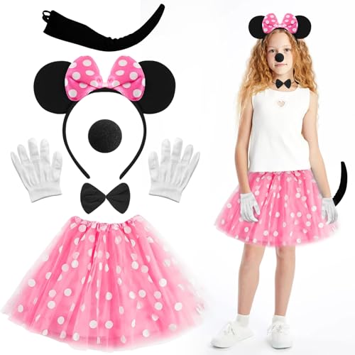 Crzyplea Mouse Kostüm Damen Mädchen,Rosa Tutu mit Mouse Ohren Haarreifen+Handschuhe+Nase+Schwanz+Fliege,Rosa Tutu mit Weiß Gepunktet,für Kostümparty,Fasching Karneval Halloween Cosply Party Crzyplea Mouse Kostüm Damen Mädchen,Rosa Tutu mit Mouse Ohren Haarreifen+Handschuhe+Nase+Schwanz+Fliege,Rosa Tutu mit Weiß Gepunktet,für Kostümparty,Fasching Karneval Halloween Cosply Party von Crzyplea
