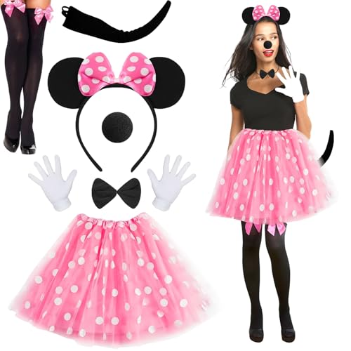 Crzyplea Mouse Kostüm Damen Mädchen,Rosa Tutu mit Mouse Ohren Haarreifen+Handschuhe+Nase+Schwanz+Fliege,Rosa Tutu mit Weiß Gepunktet,für Kostümparty,Fasching Karneval Halloween Cosply Party Crzyplea Mouse Kostüm Damen Mädchen,Rosa Tutu mit Mouse Ohren Haarreifen+Handschuhe+Nase+Schwanz+Fliege,Rosa Tutu mit Weiß Gepunktet,für Kostümparty,Fasching Karneval Halloween Cosply Party von Crzyplea
