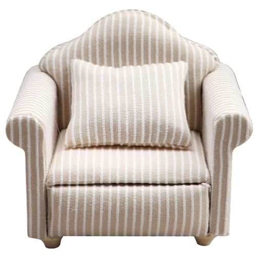 1 12 Skala Dollhouse Möbel, Vintage Dollhouse Couch mit Kissen Sessel Wohnzimmer Möbel Holzstoff Rahmen Einzellesstuhl für Raumszenendekor, Streifen 1 12 Skala Dollhouse Möbel, Vintage Dollhouse Couch mit Kissen Sessel Wohnzimmer Möbel Holzstoff Rahmen Einzellesstuhl für Raumszenendekor, Streifen von Csafyrt