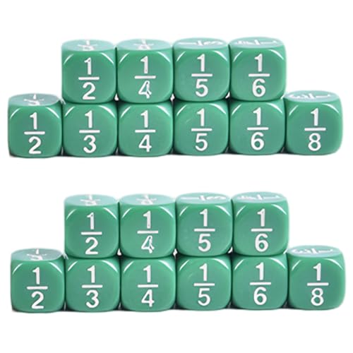 Csafyrt 20pcs Fraction Dice Multi Faceted Math Dice Bildungsklasse Set Table Game Accessoires für Kinder Mathematikpraxis Grün von Csafyrt
