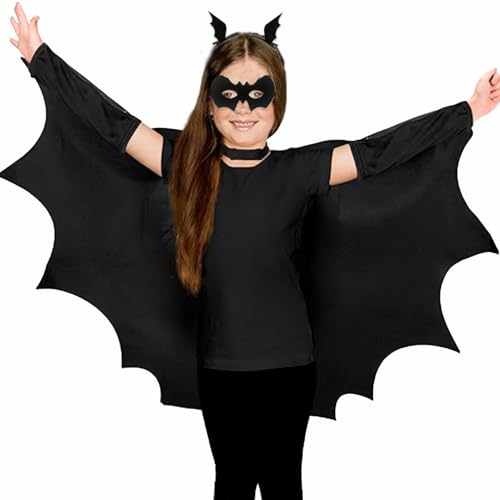 4pcs Halloween Kostüme Fledermaus Kostüm Kinder umfassen schwarze Cape Bat Eye Maske Haarklammern Unisex Vampire Kostüm Halloween Accessoires für Kinder Kleinkinder Cosplay 130 4pcs Halloween Kostüme Fledermaus Kostüm Kinder umfassen schwarze Cape Bat Eye Maske Haarklammern Unisex Vampire Kostüm Halloween Accessoires für Kinder Kleinkinder Cosplay 130 von Csafyrt