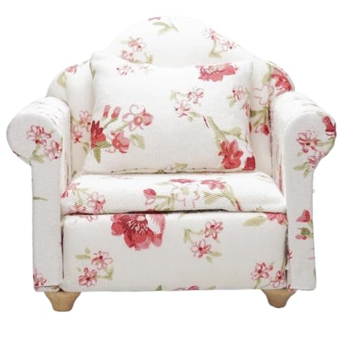 Csafyrt 1 12 Skala Dollhouse Möbel, Vintage Dollhouse Couch mit Kissen Sessel Wohnzimmer Möbel Holzstoff Rahmen Einzellesstuhl für Raumszenendekor, Blumen Csafyrt 1 12 Skala Dollhouse Möbel, Vintage Dollhouse Couch mit Kissen Sessel Wohnzimmer Möbel Holzstoff Rahmen Einzellesstuhl für Raumszenendekor, Blumen von Csafyrt