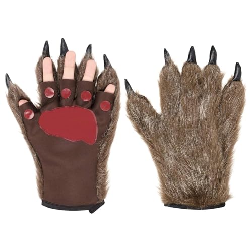 Csafyrt 1 Paar Wolfspaw Handschuhe pelzige Tierkrallenhandschuhe für Erwachsene Vollfinger Winter Warmes Handschuhe mit Plüschhaaren von Csafyrt