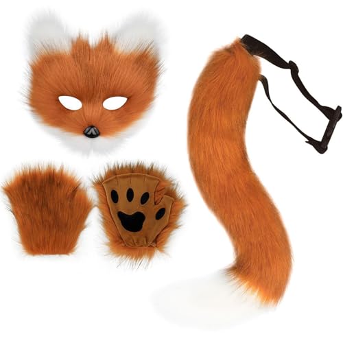Csafyrt 1 Set Fox Costume Cute Soft Fluffy Faux Furry Costume Set with Fox Ears Tail and Mittens for Cosplay Halloween Party von Csafyrt