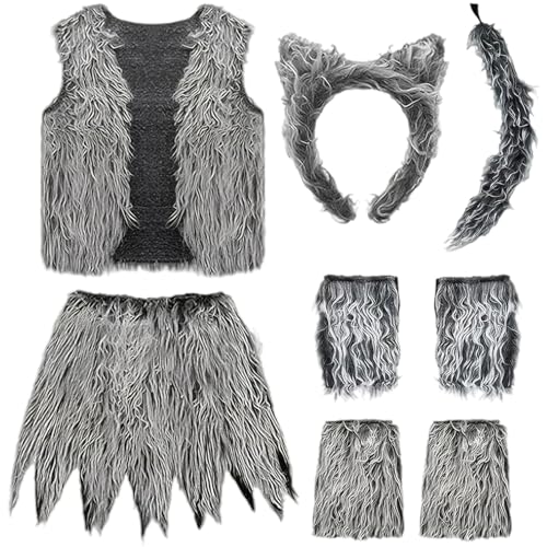 Csafyrt 1 Set Wolf Kostüm, Werwolf Kostüm -Set umfasst Wolf Ohr, Schwanz, Tops, Röcke, Handschuhe und Beinwärmer -Kleidungs -Accessoires für Kids Cosplay Party Csafyrt 1 Set Wolf Kostüm, Werwolf Kostüm -Set umfasst Wolf Ohr, Schwanz, Tops, Röcke, Handschuhe und Beinwärmer -Kleidungs -Accessoires für Kids Cosplay Party von Csafyrt