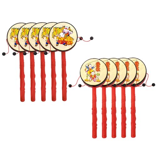 Csafyrt 10pcs Handtrommel, chinesische traditionelle drehende Drum -Affen -Rassel -Percussion -Instrument für Kinder von Csafyrt