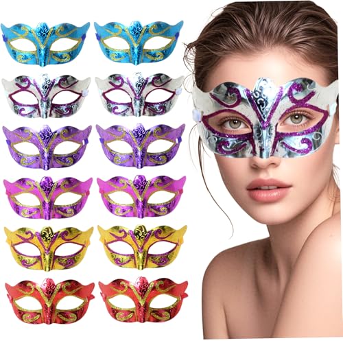 Csafyrt 12pcs Maskerade -Maske für Frauen, elegante halbe Gesichts -Plastik -Elektroplattierter bemalter Schmetterlingsmaskenmaske für Carnival Cosplay Party Csafyrt 12pcs Maskerade -Maske für Frauen, elegante halbe Gesichts -Plastik -Elektroplattierter bemalter Schmetterlingsmaskenmaske für Carnival Cosplay Party von Csafyrt