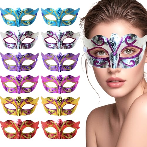 Csafyrt 12pcs Maskerade -Maske für Frauen, elegante halbe Gesichts -Plastik -Elektroplattierter bemalter Schmetterlingsmaskenmaske für Carnival Cosplay Party von Csafyrt