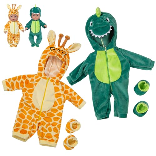 18 Zoll Puppenkleidung 2 Sets mit Kapuze Süßes Puppenkleidung Tier Design 18 Zoll Puppen -Pyjama mit Schuhen Reißverschluss Schwanz DIY Dekorative amerikanische von Csafyrt