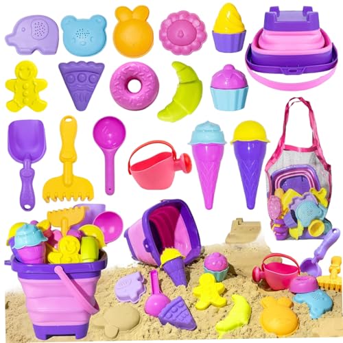 Csafyrt 18pcs Strand Sandspielzeug für Kinder, Spaß und Bildungssandspielzeug mit zusammenklappbaren Eimern, Schaufel, Schaufel, Formen und mehr für Kinder 3 4 5 6 7 Jahre von Csafyrt