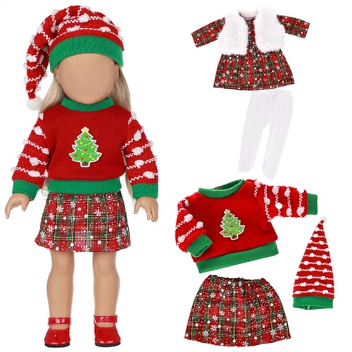 Csafyrt 2Set 18 Zoll Puppenkleidung Weihnachten Winterpuppenkleidung mit Kleiderpullover Hutrock für 18 -Zoll -Puppen von Csafyrt