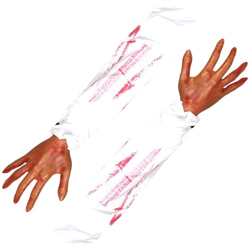 Csafyrt 2pcs Halloween -Hände, 21 Zoll abgetrennten falschen Arm mit weißer Stoffhülle, weiche realistische Halloween -Körperteile, beängstigende Requisiten für Spukhaus, Kostümparty -Dekor, Stil 1 von Csafyrt