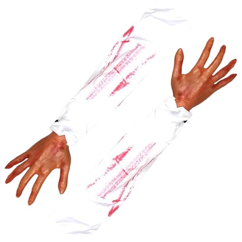 Csafyrt 2pcs Halloween Hände 21 Zoll abgetrennten Arm mit weißer Stoffhülle gruselige realistische Halloween -Körperteile für Haunted House Party Decor, Stil 1 von Csafyrt