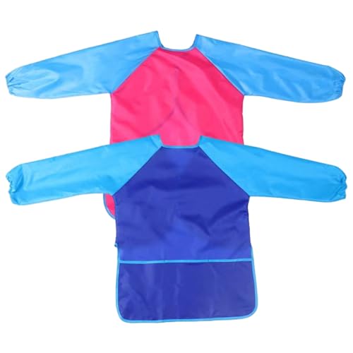 Csafyrt 2pcs Kinder malten Schürze runden Ausschnitt Wasserdichtes Kleinkindfarben Smock mit Langen Ärmeln und 3 Taschen Bequeme Kinderschürze von Csafyrt