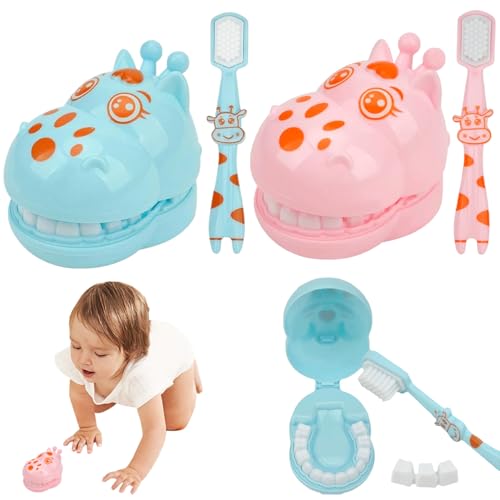 Csafyrt 2pcs Zähnemodell Cartoon Giraffe Demonstration Zähne Modell mit Zahnbürste Hygienische Gewohnheit Kultivierung Kinder Zahnarztspiel Set von Csafyrt