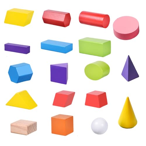 Csafyrt 3D -Formen für das Unterrichten von 18pcs hölzernen geometrischen Formen Blöcke Vorschullern mehrfarbige Musterblöcke von Csafyrt