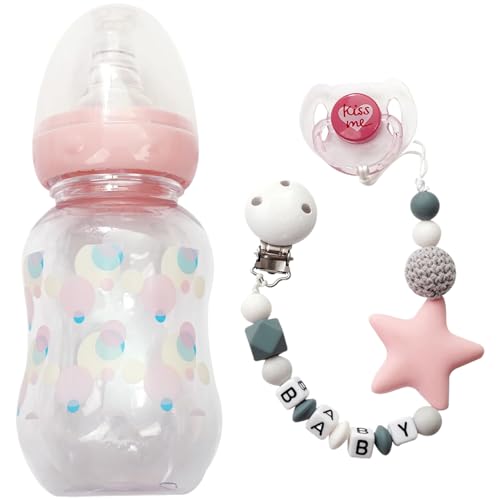 Csafyrt 3pcs Puppenzubehör Plastik -Babypuppenzubehör mit Milchflasche, Schnuller und Schnullerkette DIY -Babygeschenk zur Förderung der Entwicklungsfähigkeiten von Csafyrt