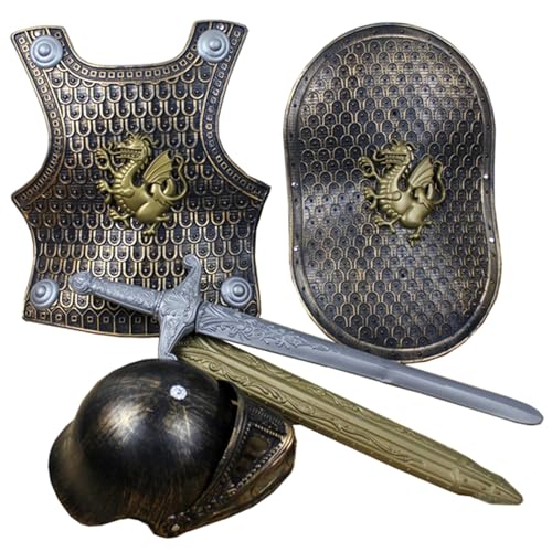 Csafyrt 4PCS/Set Knight Kostüm Kinder Plastikritter Rüstung mit Helmschwert und Schild für Kinder von Csafyrt