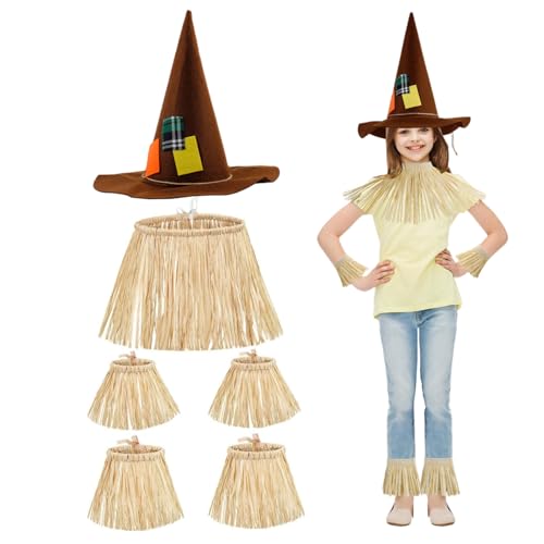 Csafyrt 5pcs Vogelscheuche Kostüm mit Zaubererhut, Lafite Paper Hawaiian Grasrock für Party -Accessoire Halloween Dekoration Csafyrt 5pcs Vogelscheuche Kostüm mit Zaubererhut, Lafite Paper Hawaiian Grasrock für Party -Accessoire Halloween Dekoration von Csafyrt