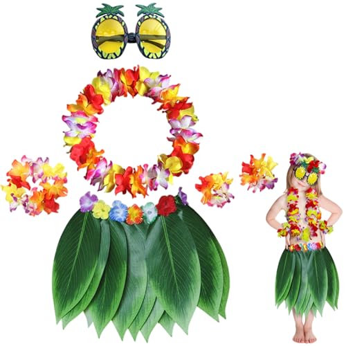 Csafyrt 7pcs/set hawaiianisches Outfit für Mädchen lebendige Colorfu Elastic Hula Rock Set mit Ananasgläser Kranz und mehr für Kinder Sommerparty Beach von Csafyrt