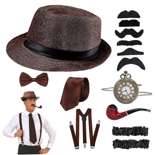 Csafyrt 8pcs/Set 1920 Herrenzubehör Retro 1920 Herren -Outfit -Set umfassen Coffee Fliege Hosenträger Hut Watch Fake Bart und mehr für Partyzubehör Csafyrt 8pcs/Set 1920 Herrenzubehör Retro 1920 Herren -Outfit -Set umfassen Coffee Fliege Hosenträger Hut Watch Fake Bart und mehr für Partyzubehör von Csafyrt
