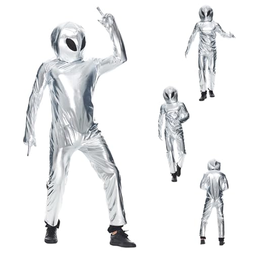 Csafyrt Alien Kostüm mit Hut Ganzkörper Metallic Unisex Alien Onesie für Erwachsene Kinder lustige Polyester Kostüm für Halloween, Party, Bühnenperformance, M. Csafyrt Alien Kostüm mit Hut Ganzkörper Metallic Unisex Alien Onesie für Erwachsene Kinder lustige Polyester Kostüm für Halloween, Party, Bühnenperformance, M. von Csafyrt