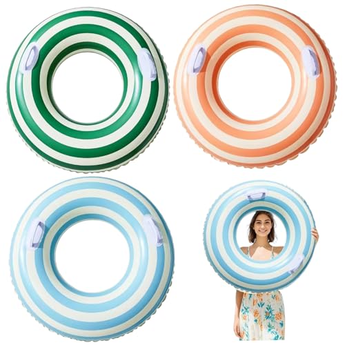 Csafyrt Aufblasbare Poolringe für Erwachsene, 3pcs 30 Zoll großer Auftrieb Retro Striped Pool Float mit Griff für Sommerstrandschwimmen von Csafyrt