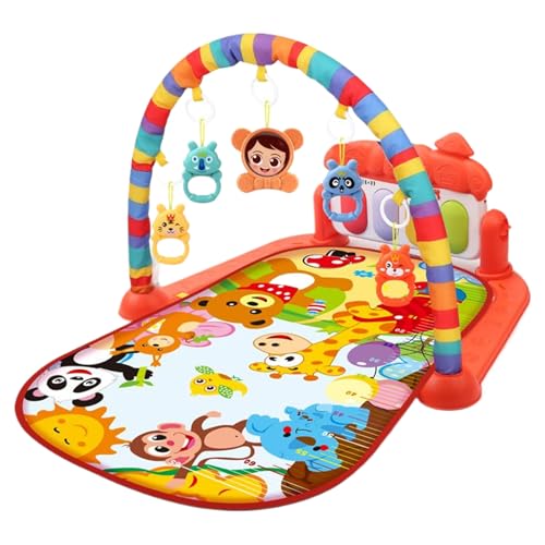 Csafyrt Baby Activity Center mit Musik und leicht sicherer und Abnehmbarer lustiger Babyspielmatte mit Anhänger für Neugeborene und Kleinkinder, Keine Batterie, rot von Csafyrt
